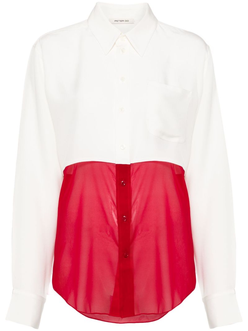 White and Red Panelled Silk Shirt