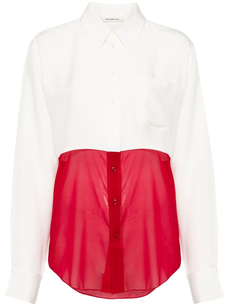 White and Red Panelled Silk Shirt
