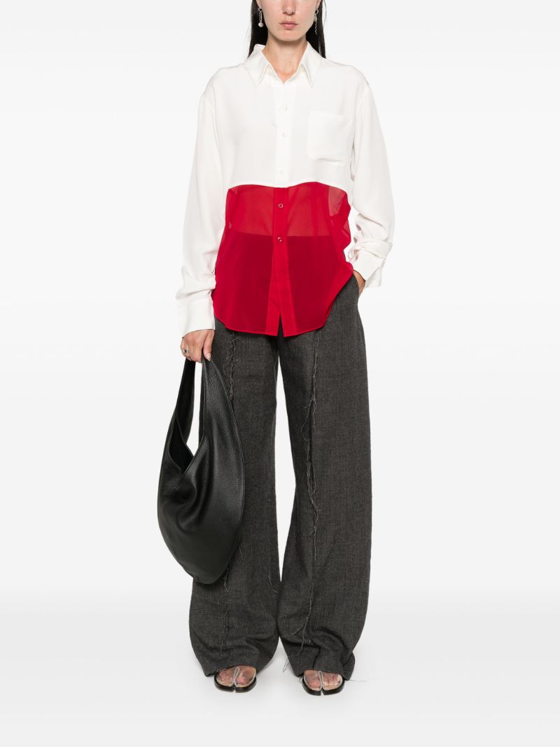 White and Red Panelled Silk Shirt
