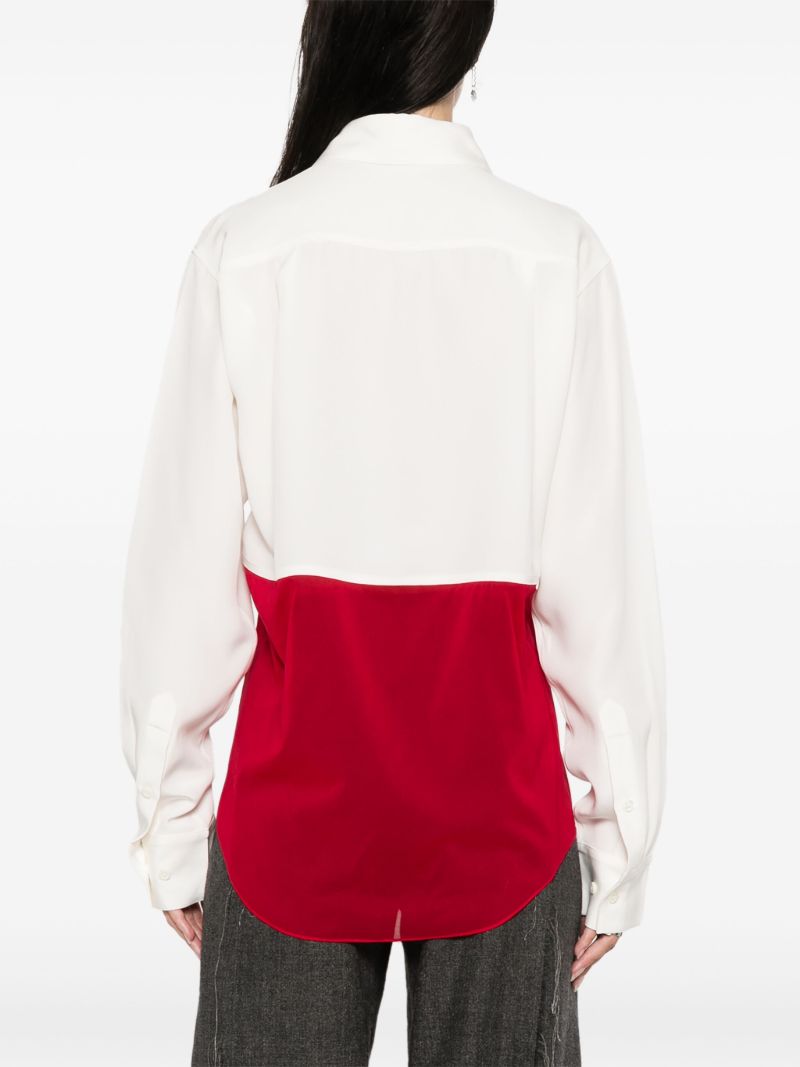 White and Red Panelled Silk Shirt