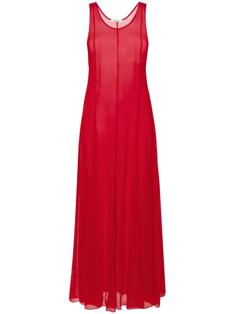 Red A-line Silk Maxi Dress