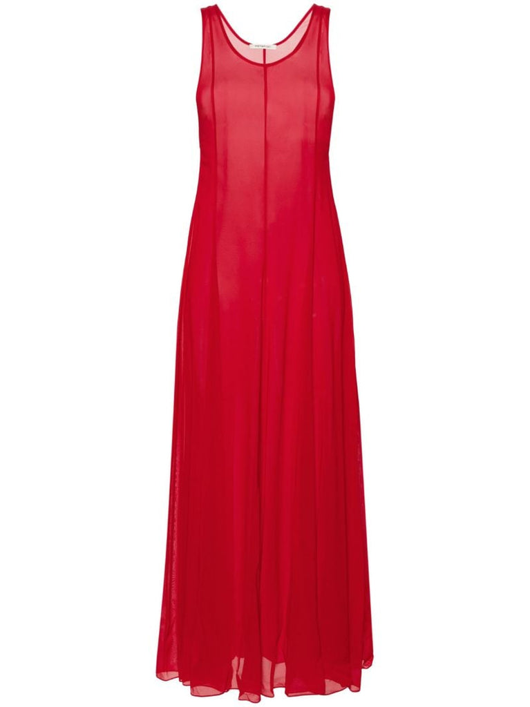 Red A-line Silk Maxi Dress