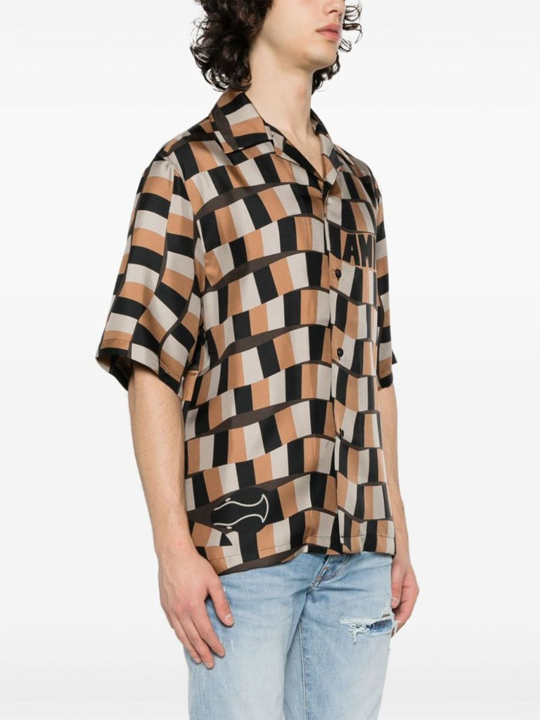 Brown Snake Checker Silk Shirt