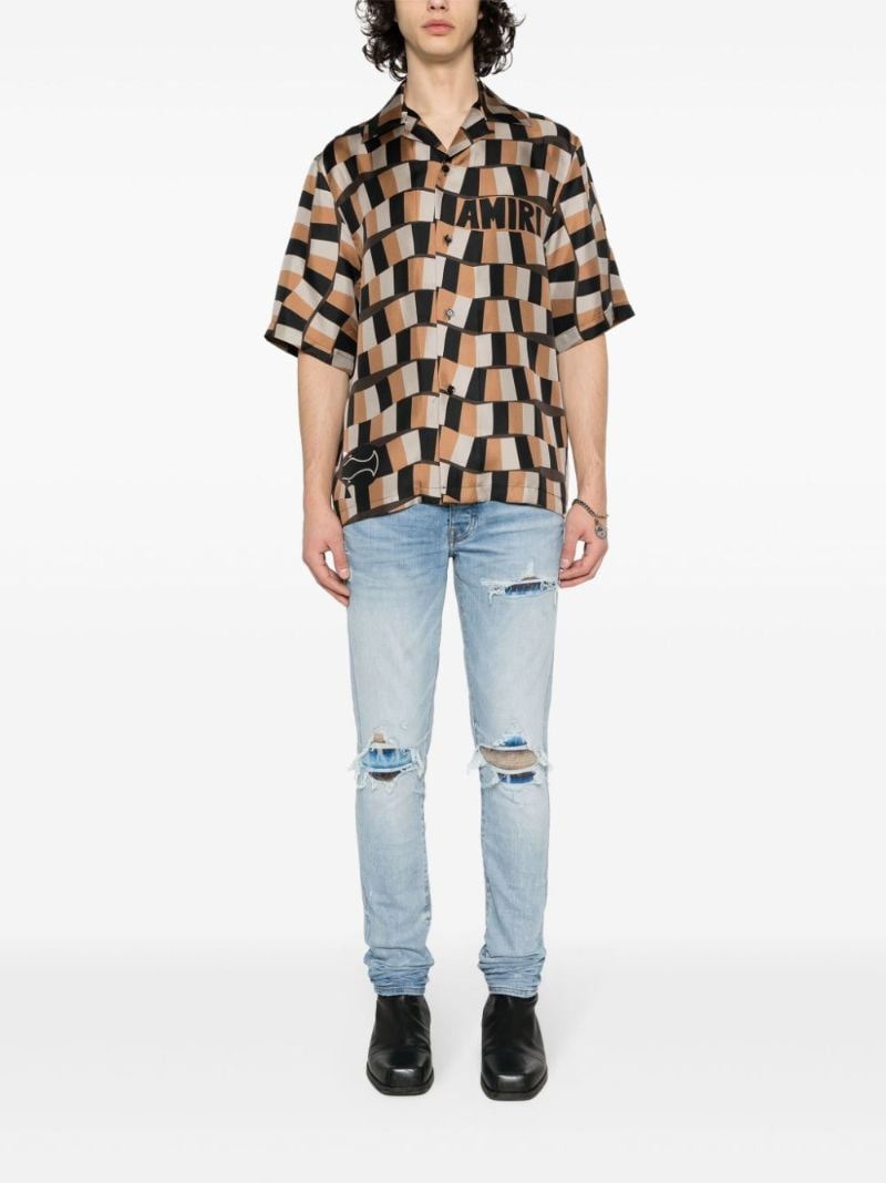 Brown Snake Checker Silk Shirt