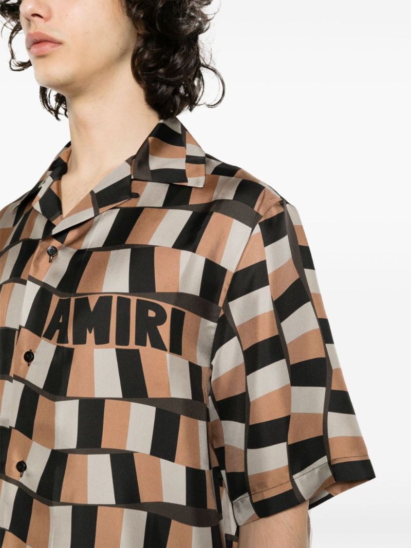 Brown Snake Checker Silk Shirt