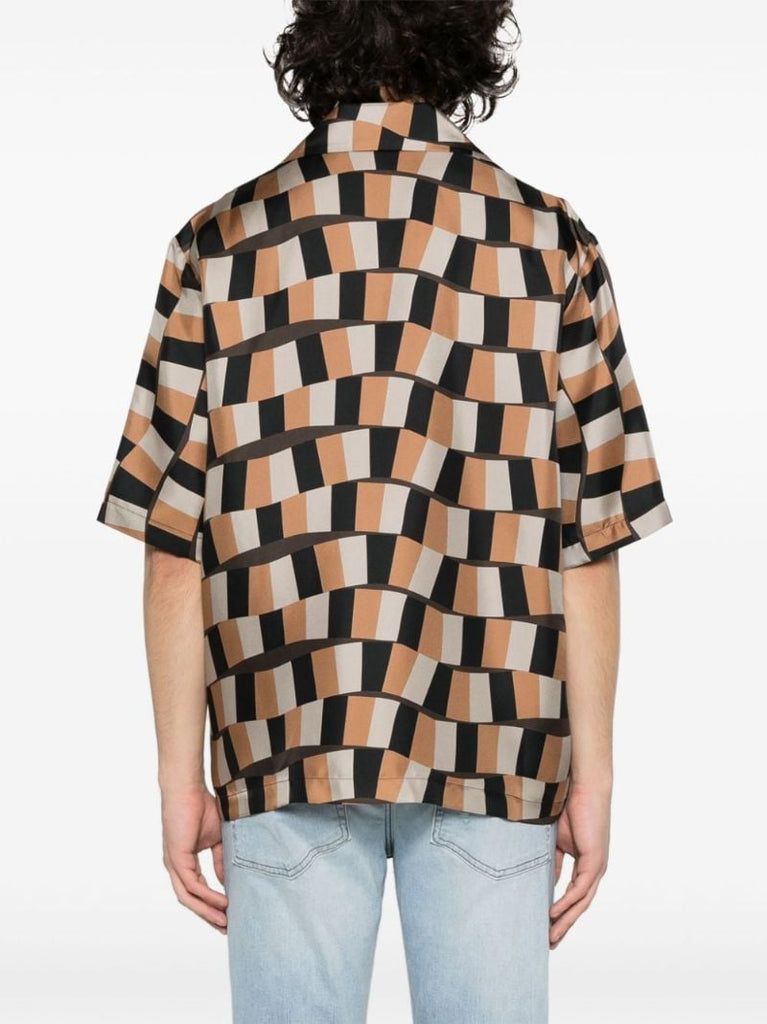 Brown Snake Checker Silk Shirt