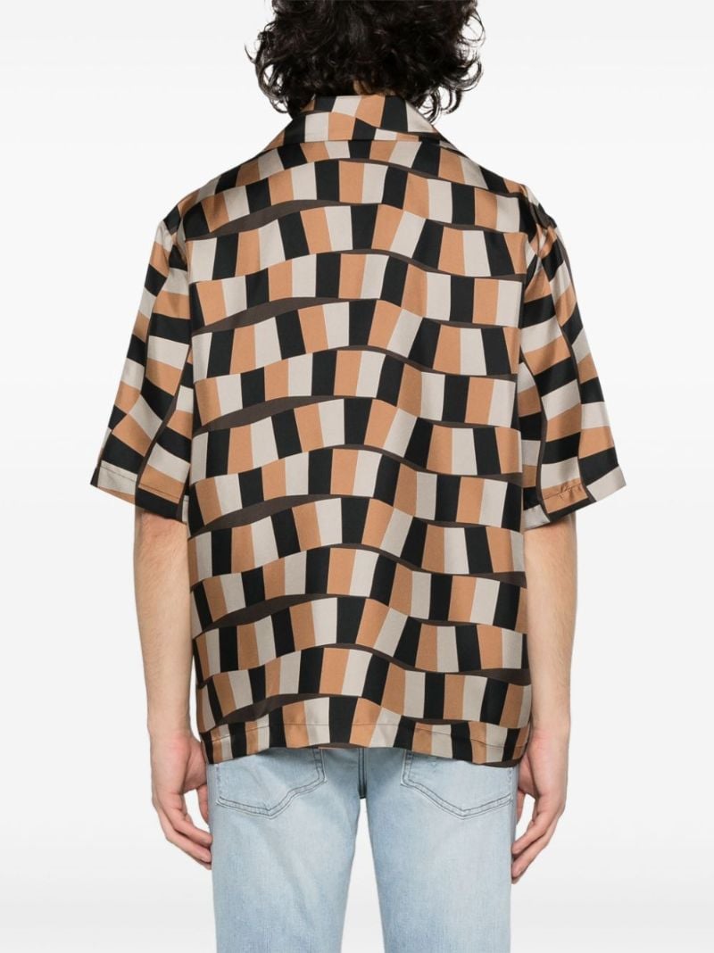 Brown Snake Checker Silk Shirt