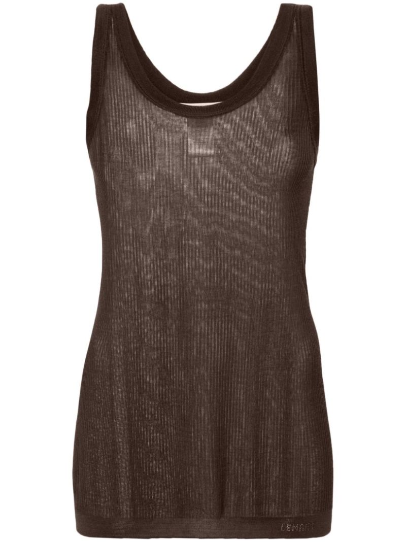 Brown Ribbed Knit Tank Top
