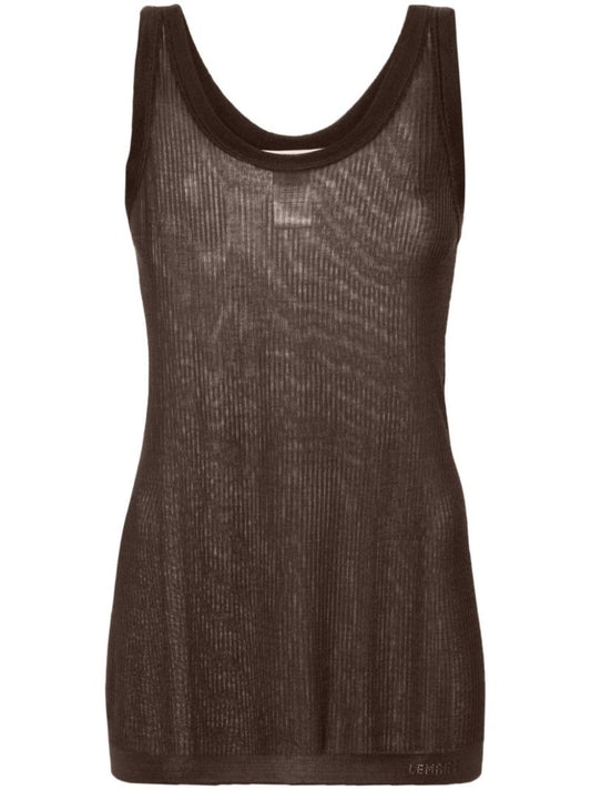 Brown Ribbed Knit Tank Top