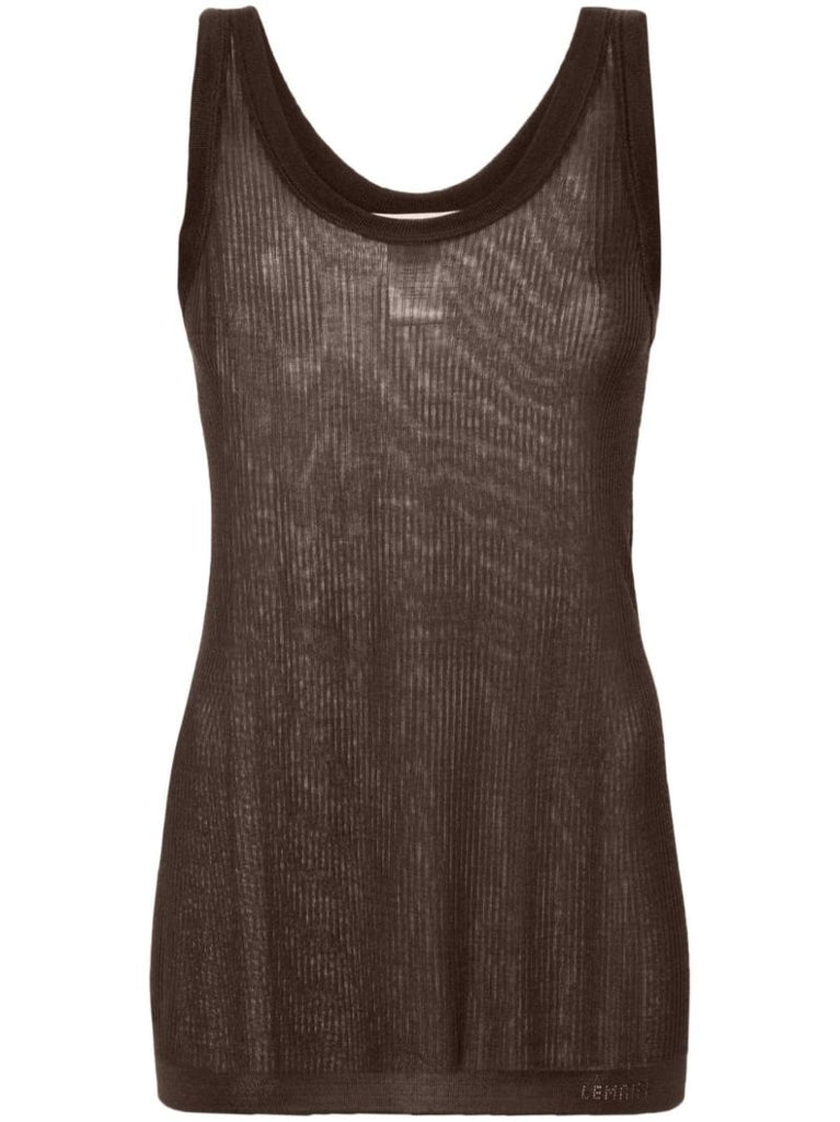Brown Ribbed Knit Tank Top
