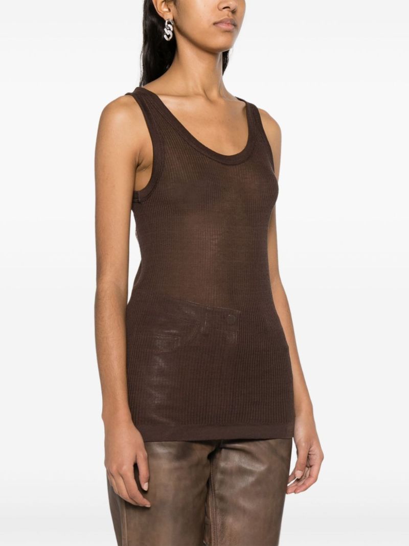Brown Ribbed Knit Tank Top