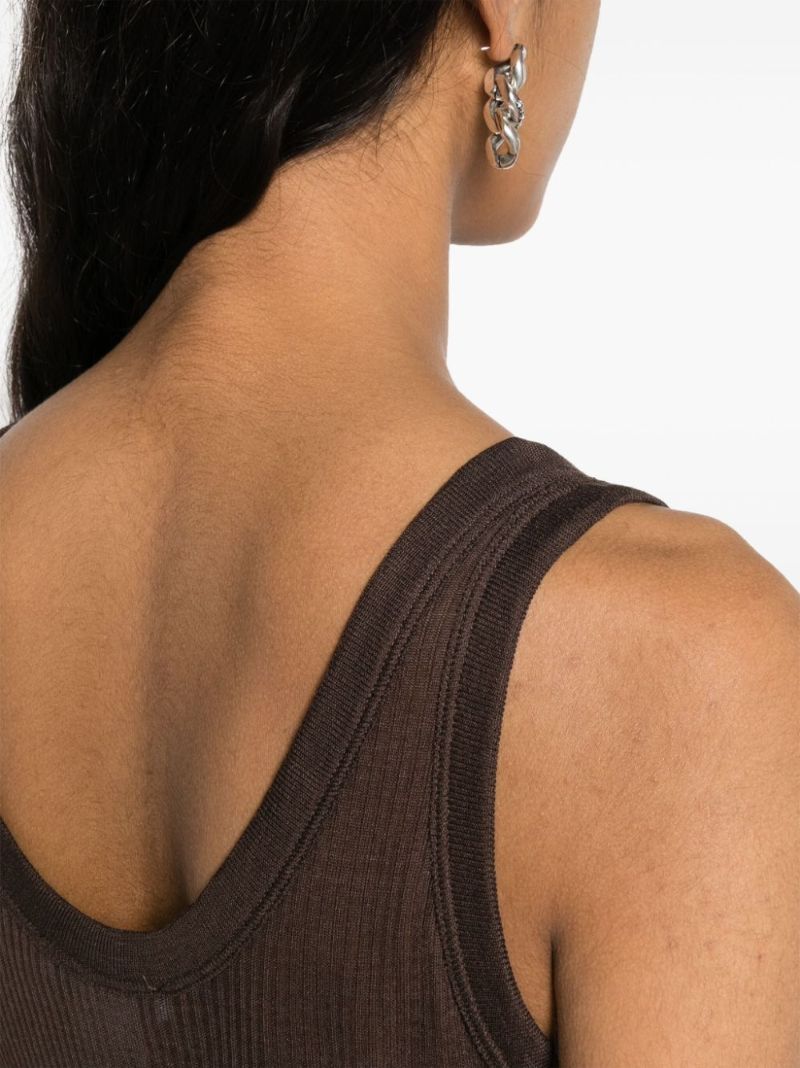 Brown Ribbed Knit Tank Top