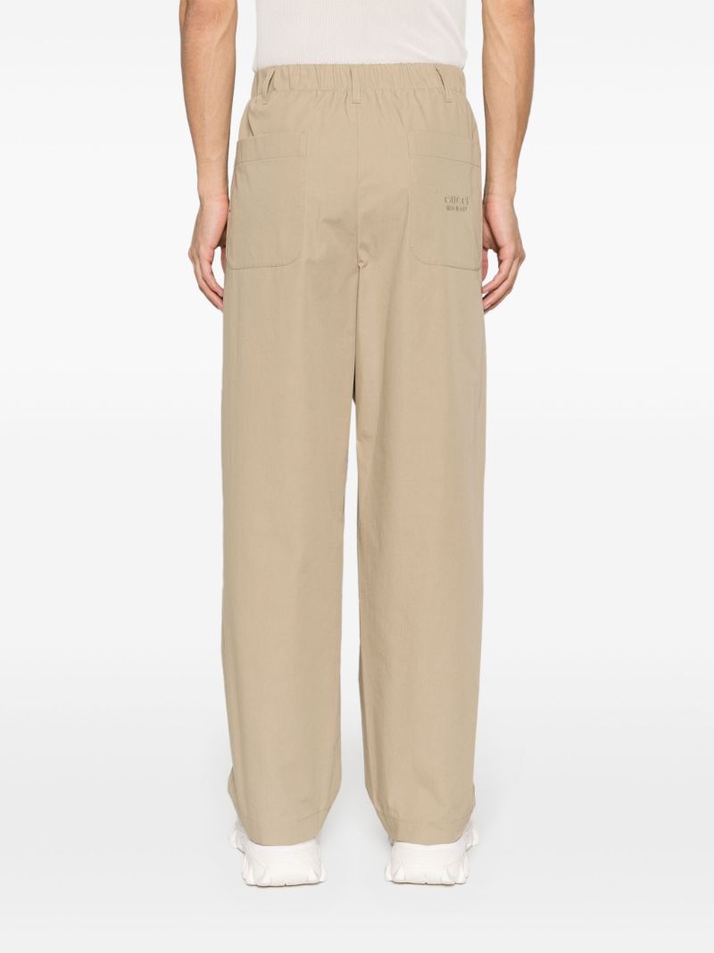 Neutral Logo-embroidered Cotton Pants