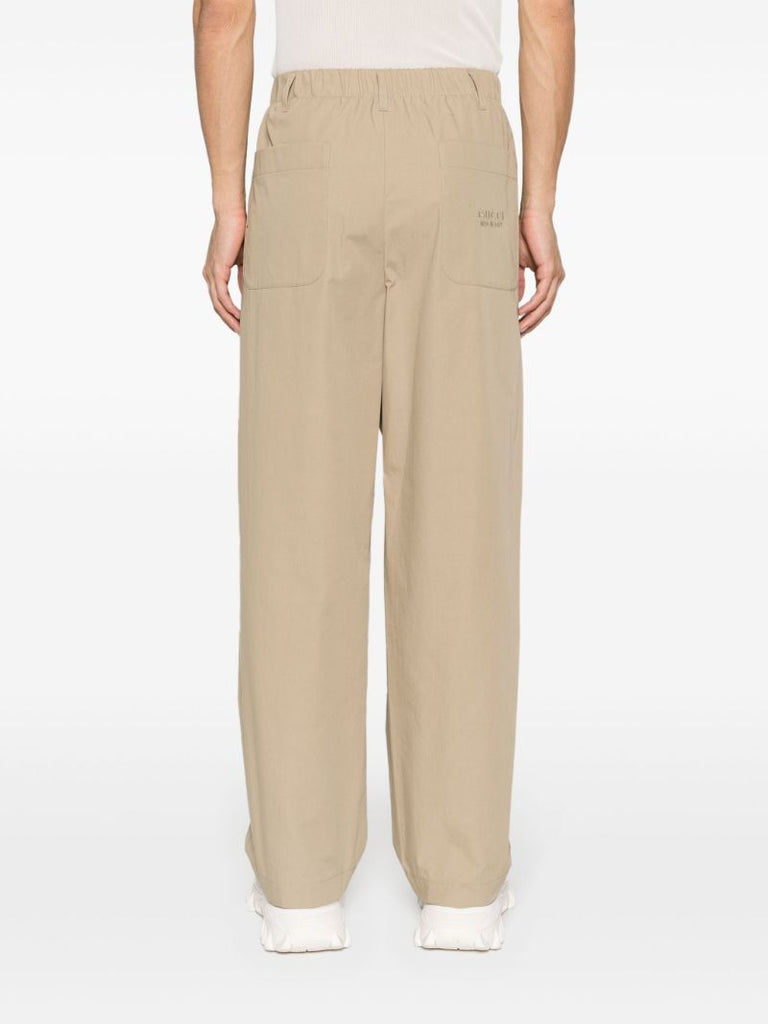 Neutral Logo-embroidered Cotton Pants