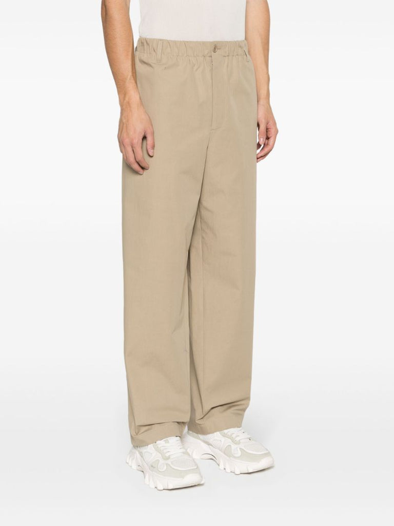 Neutral Logo-embroidered Cotton Pants