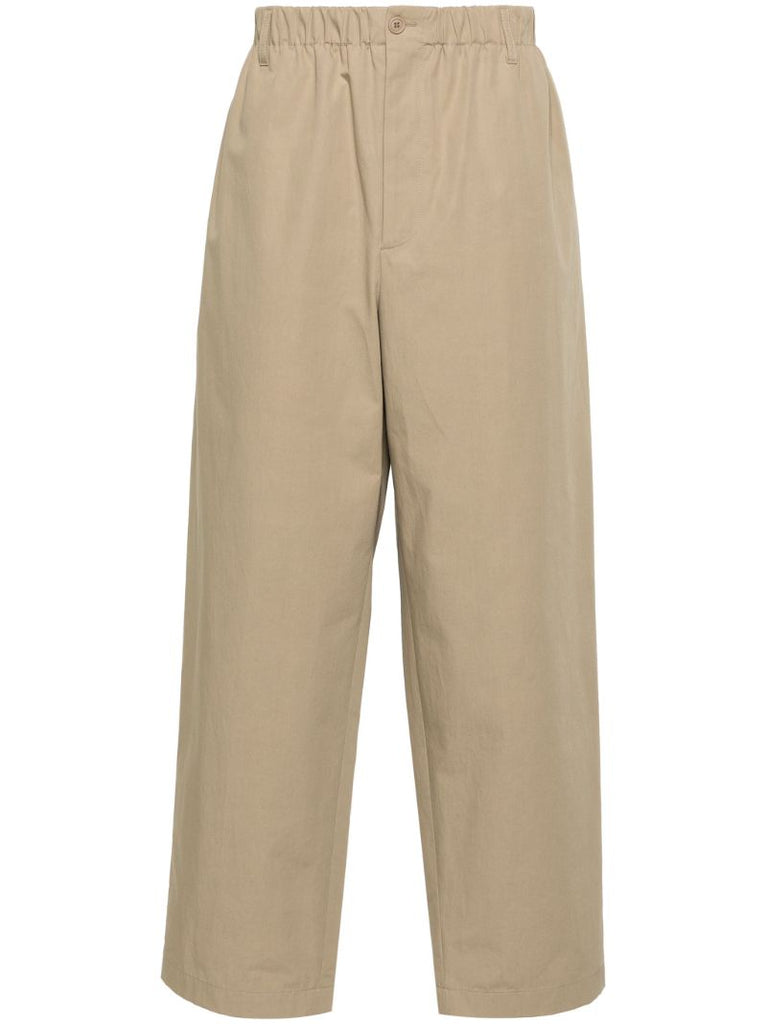 Neutral Logo-embroidered Cotton Pants