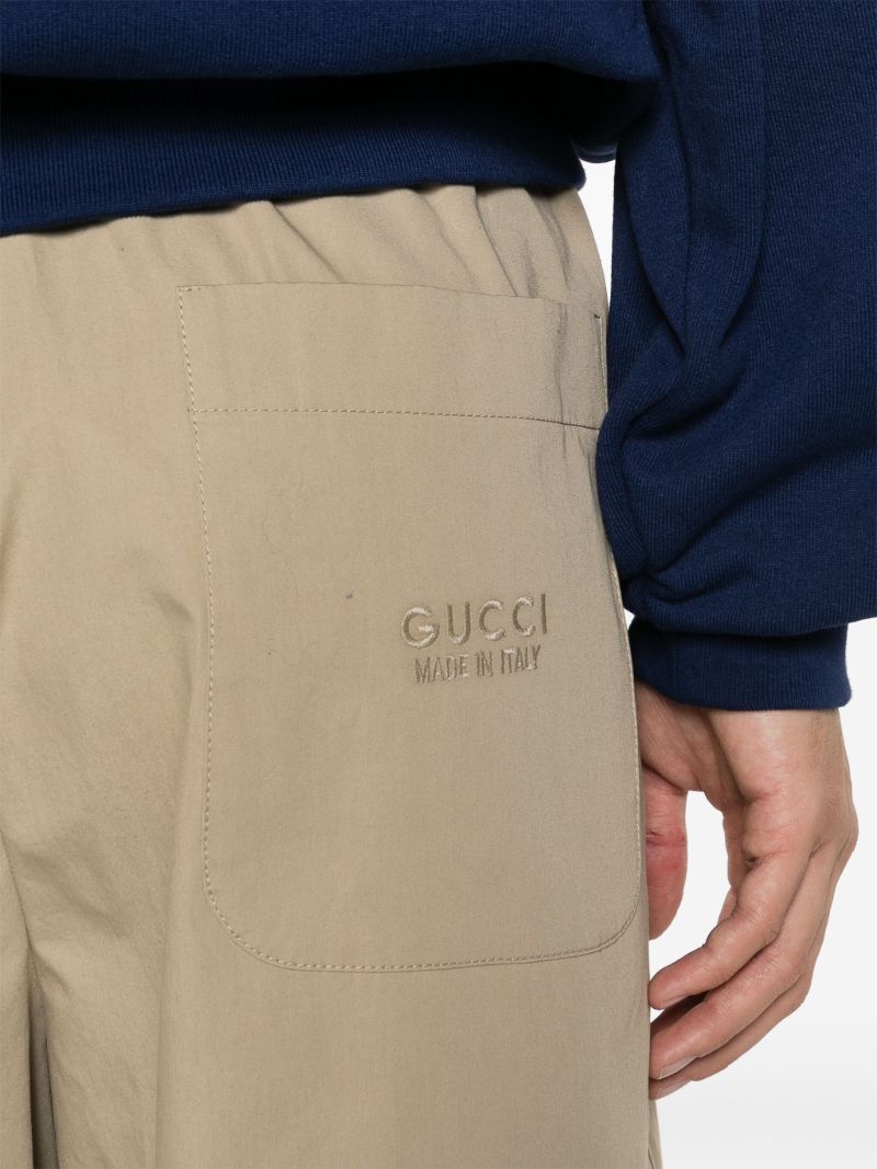 Neutral Logo-embroidered Cotton Pants