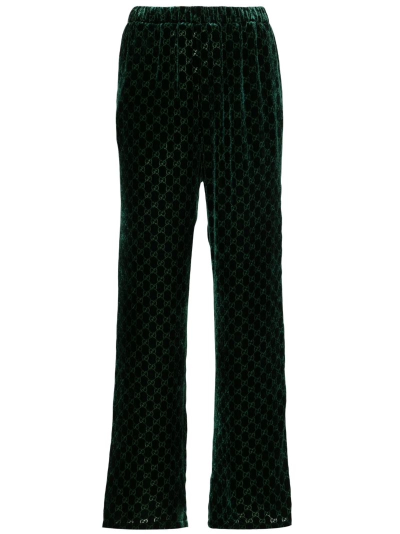 Green Gg Wide-leg Velvet Trousers