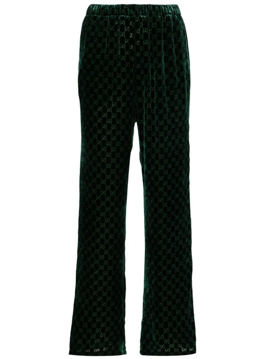 Green Gg Wide-leg Velvet Trousers
