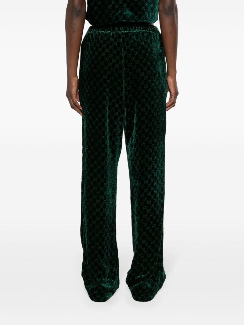 Green Gg Wide-leg Velvet Trousers