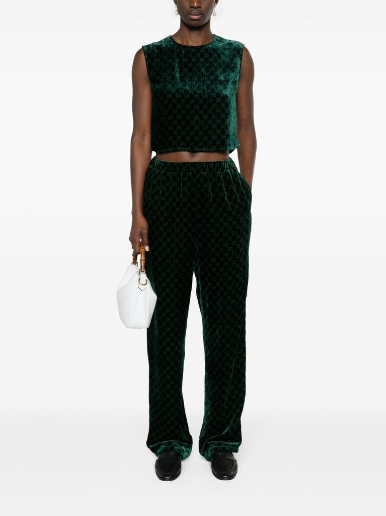 Green Gg Wide-leg Velvet Trousers