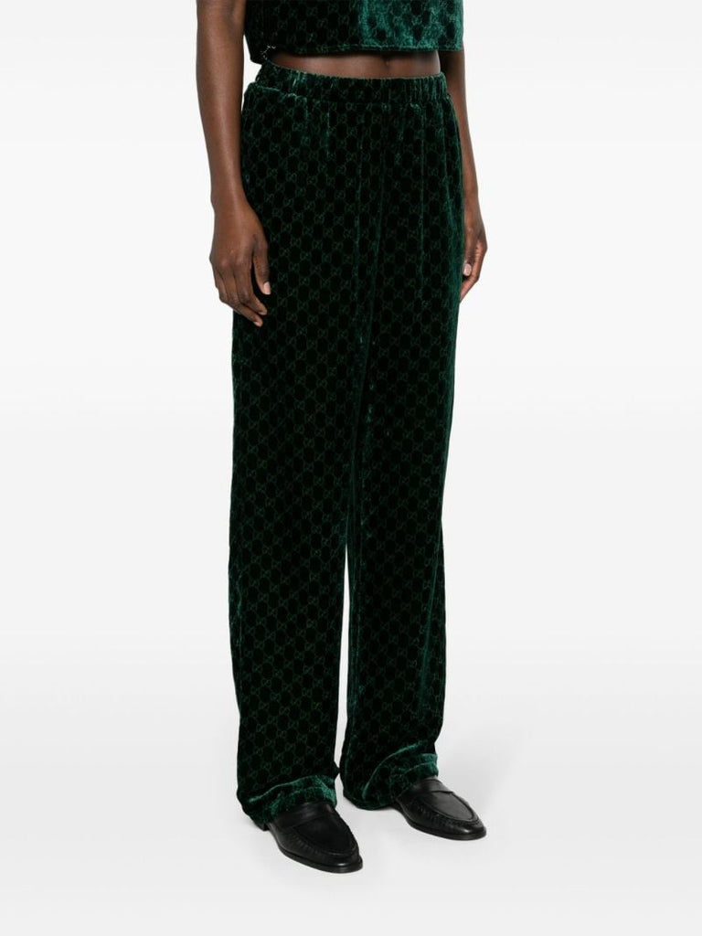 Green Gg Wide-leg Velvet Trousers