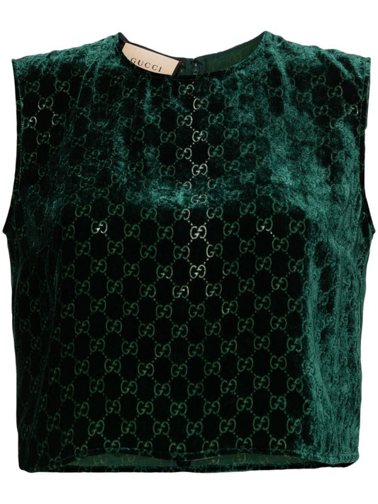 Green Gg-jacquard Velvet Top