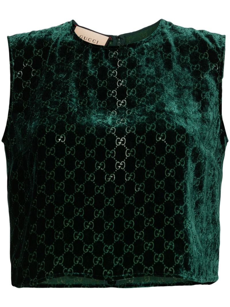 Green Gg-jacquard Velvet Top