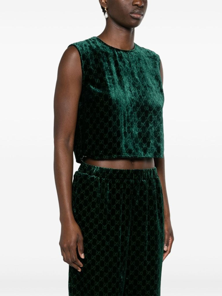 Green Gg-jacquard Velvet Top