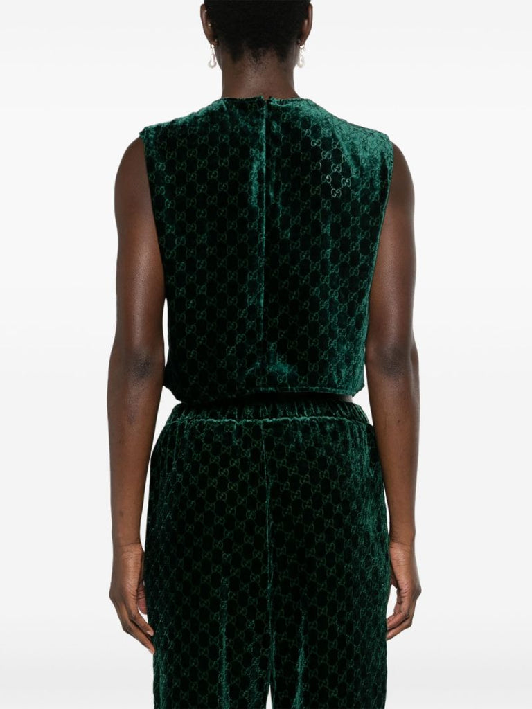 Green Gg-jacquard Velvet Top