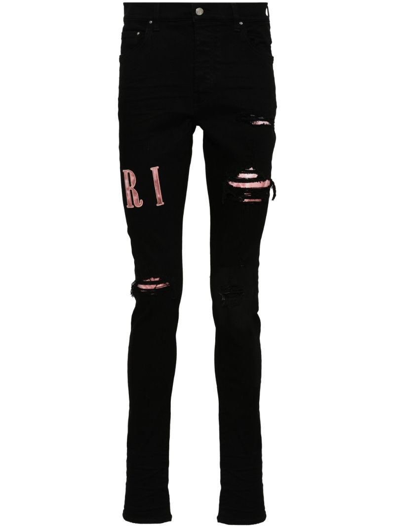 Black Waxed Logo-appliquÃ_x0083_Â© Skinny Jeans