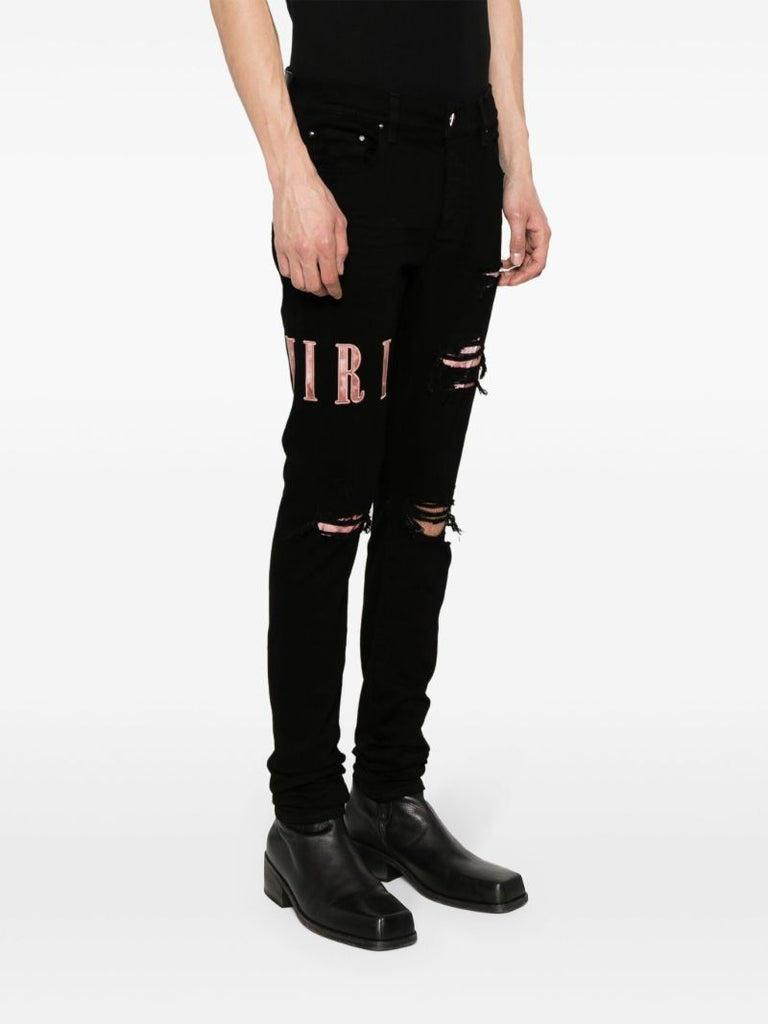 Black Waxed Logo-appliquÃ_x0083_Â© Skinny Jeans