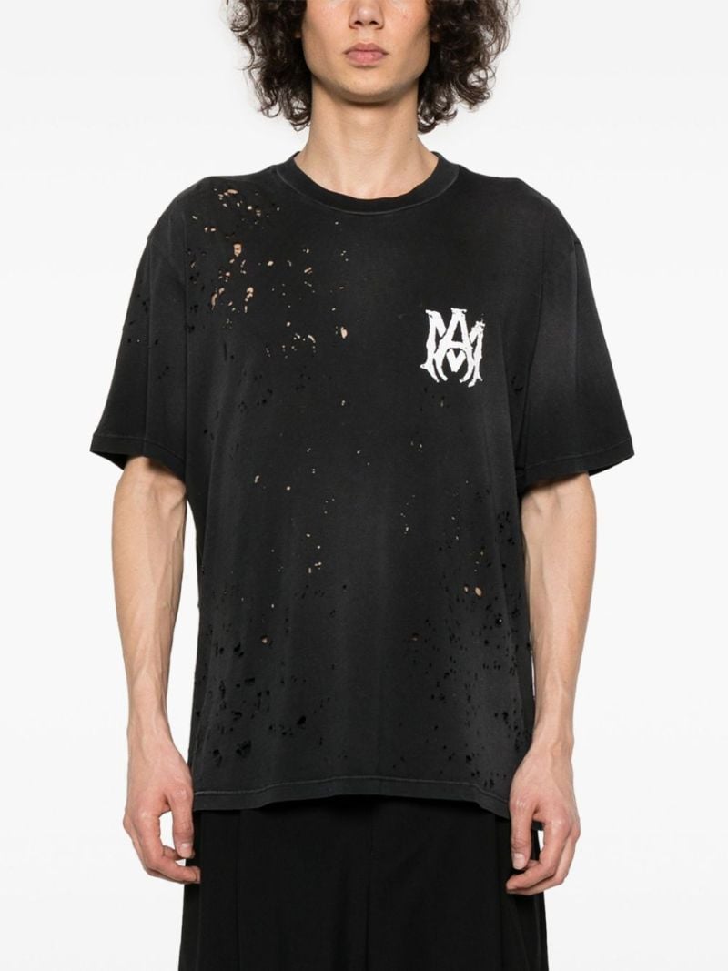 Black Ma-print Distressed T-shirt