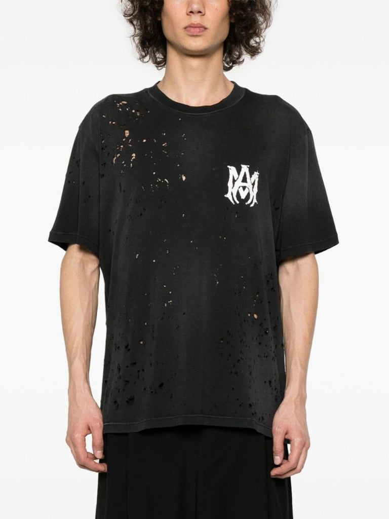 Black Ma-print Distressed T-shirt