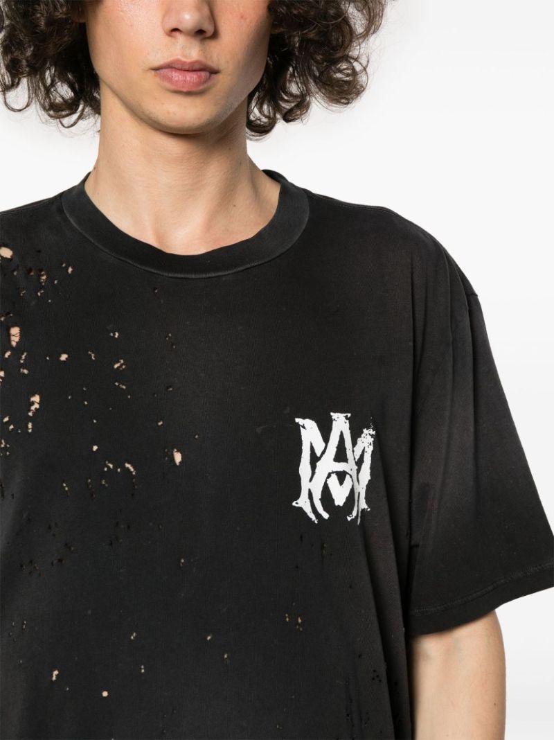 Black Ma-print Distressed T-shirt