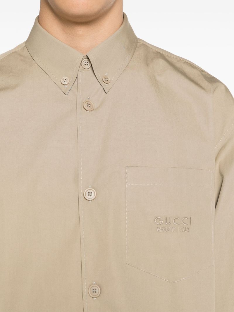 Neutral Logo-embroidered Cotton Shirt