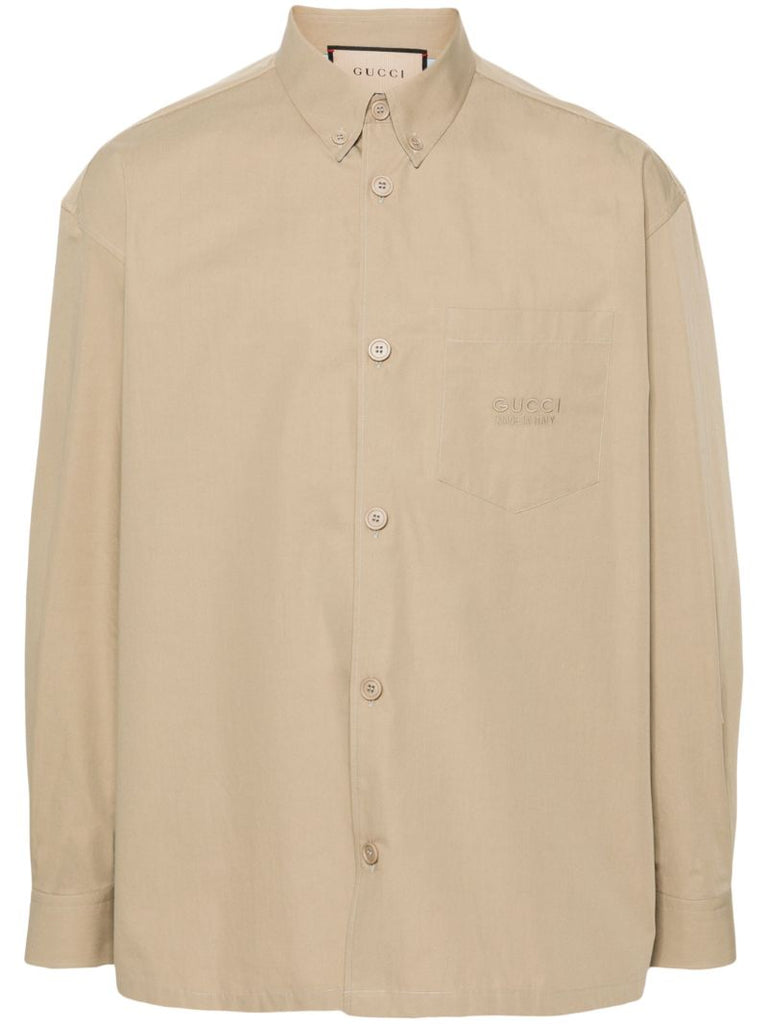 Neutral Logo-embroidered Cotton Shirt