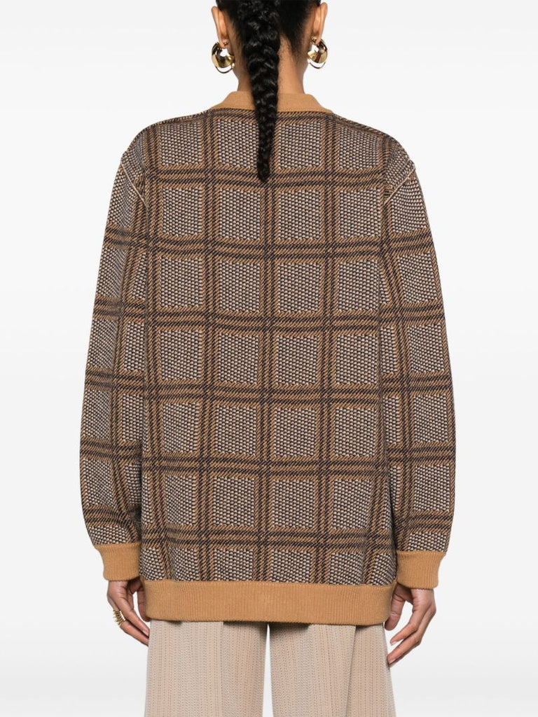 Brown Reversible Checked Cardigan