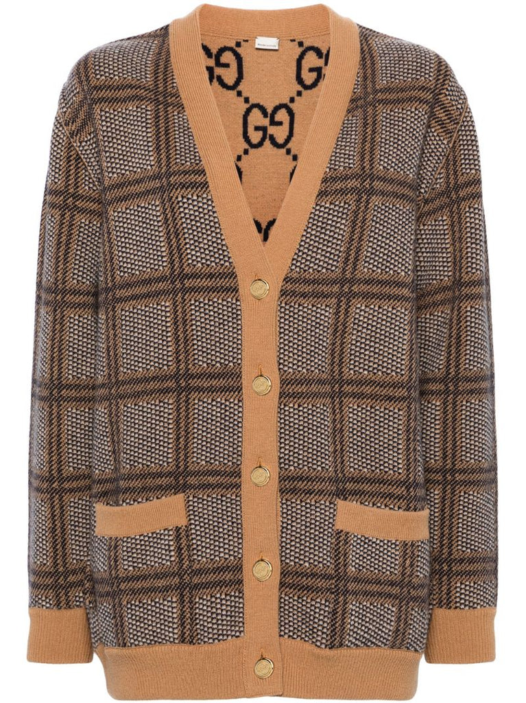 Brown Reversible Checked Cardigan