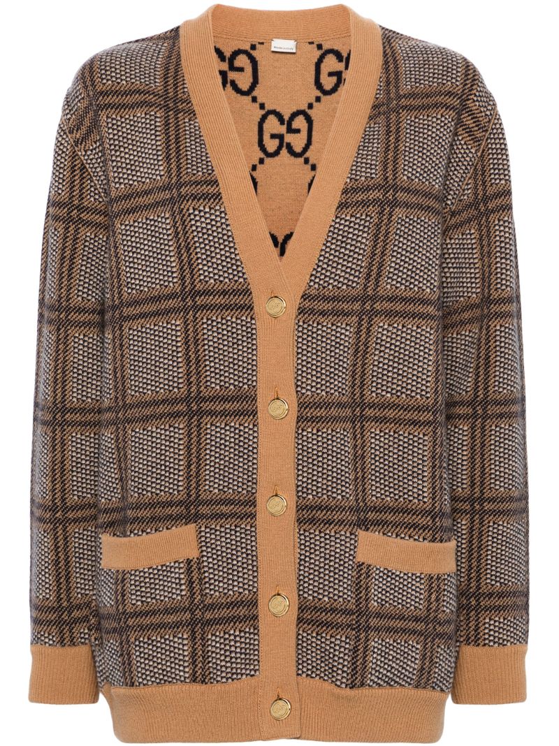 Brown Reversible Checked Cardigan