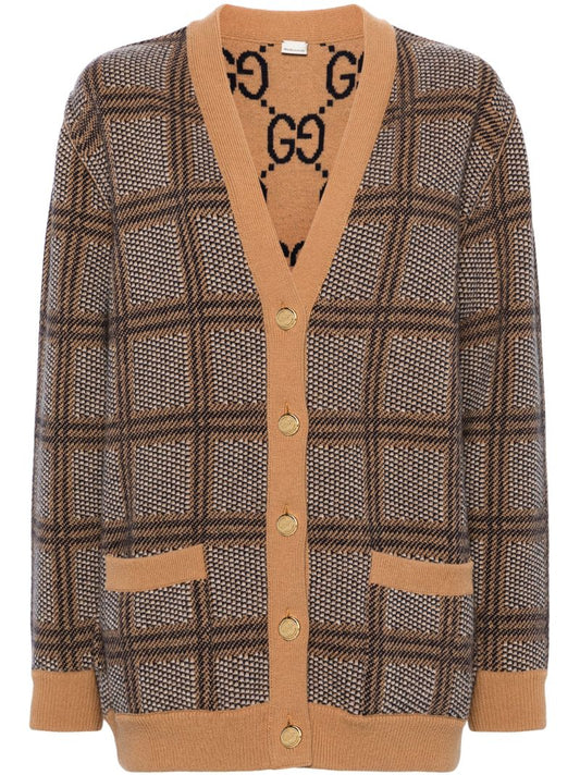 Brown Reversible Checked Cardigan