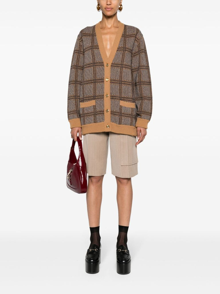 Brown Reversible Checked Cardigan