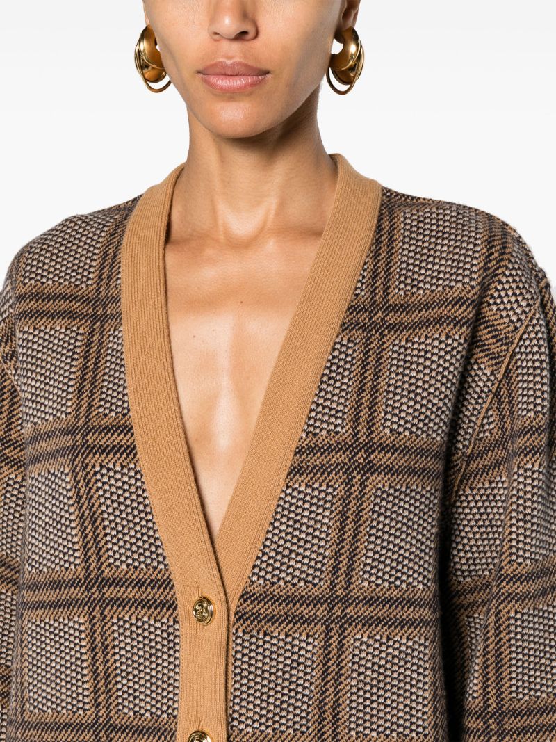 Brown Reversible Checked Cardigan