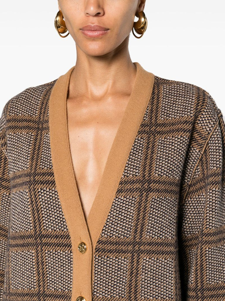 Brown Reversible Checked Cardigan