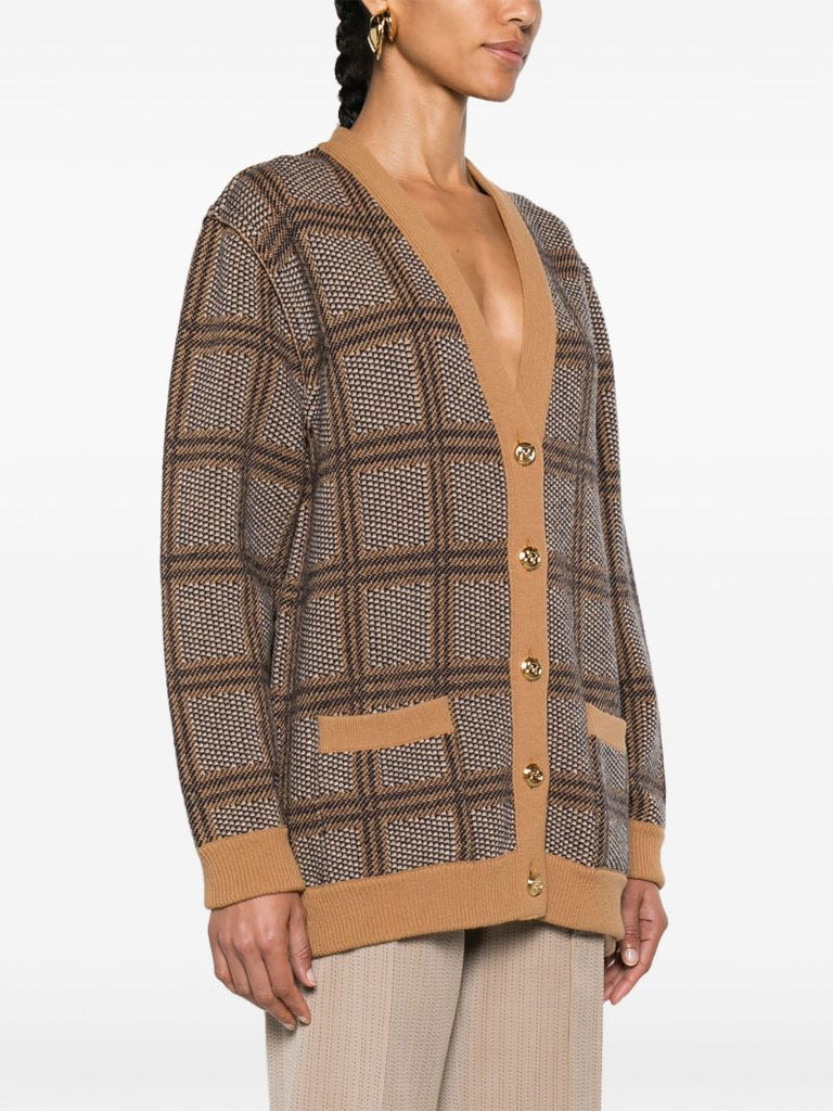 Brown Reversible Checked Cardigan