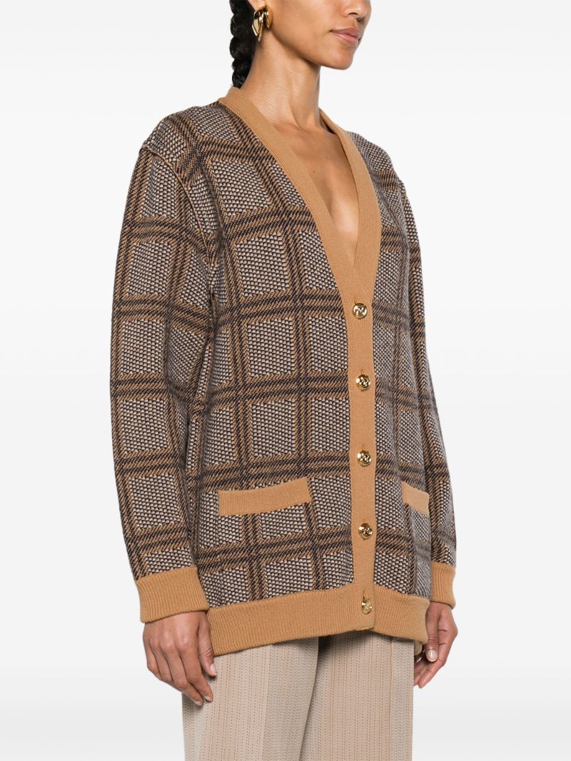 Brown Reversible Checked Cardigan