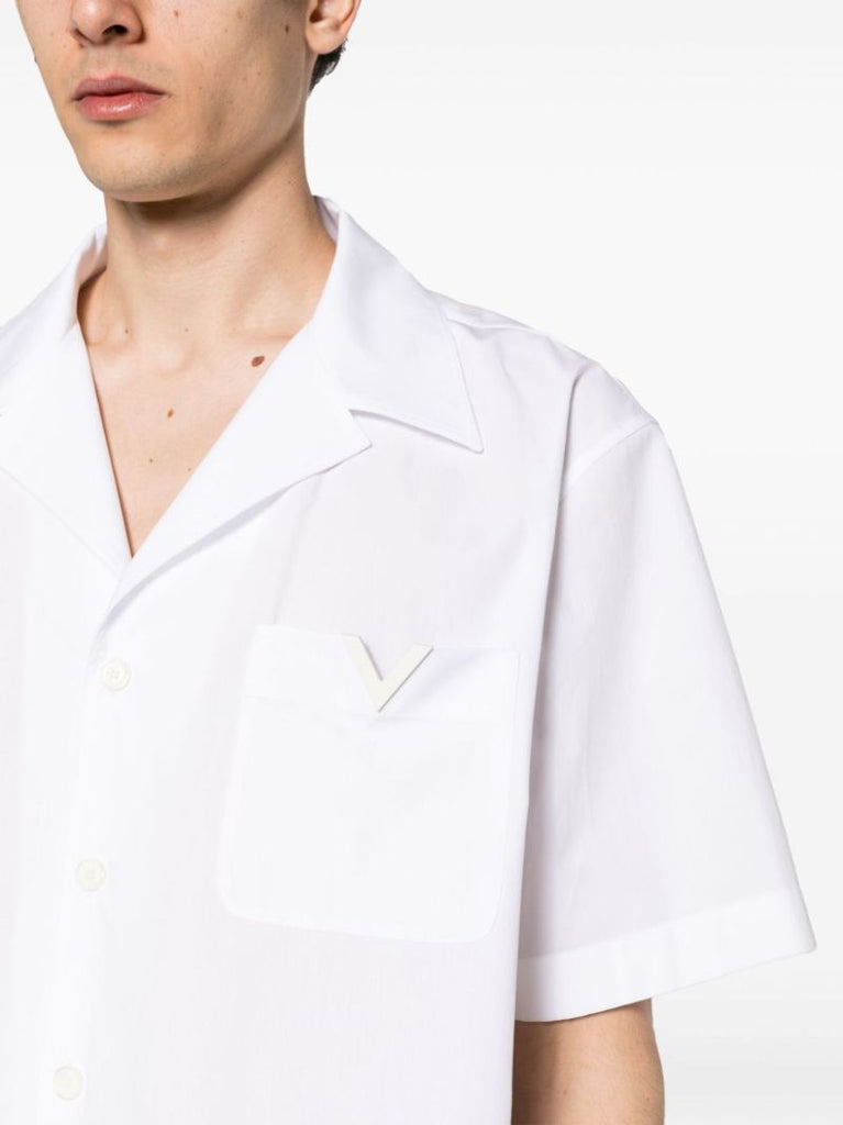 White V-logo Cotton Shirt