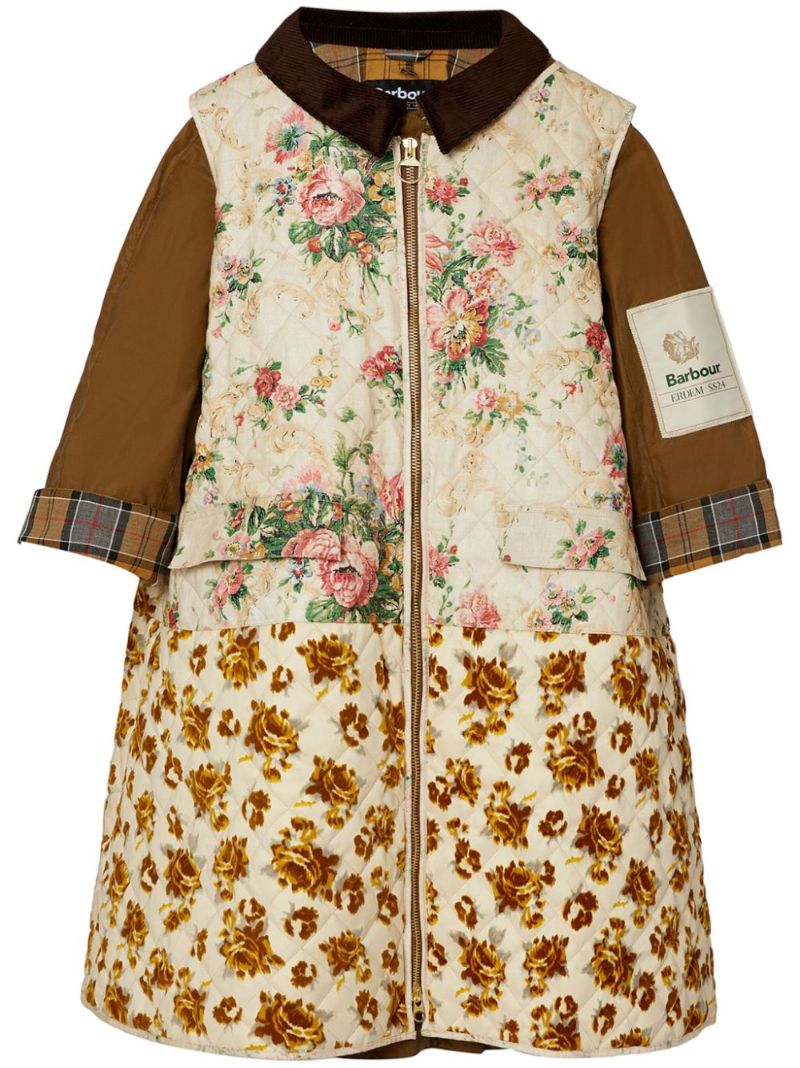 X Barbour Brown Floral Waxed Cotton Coat