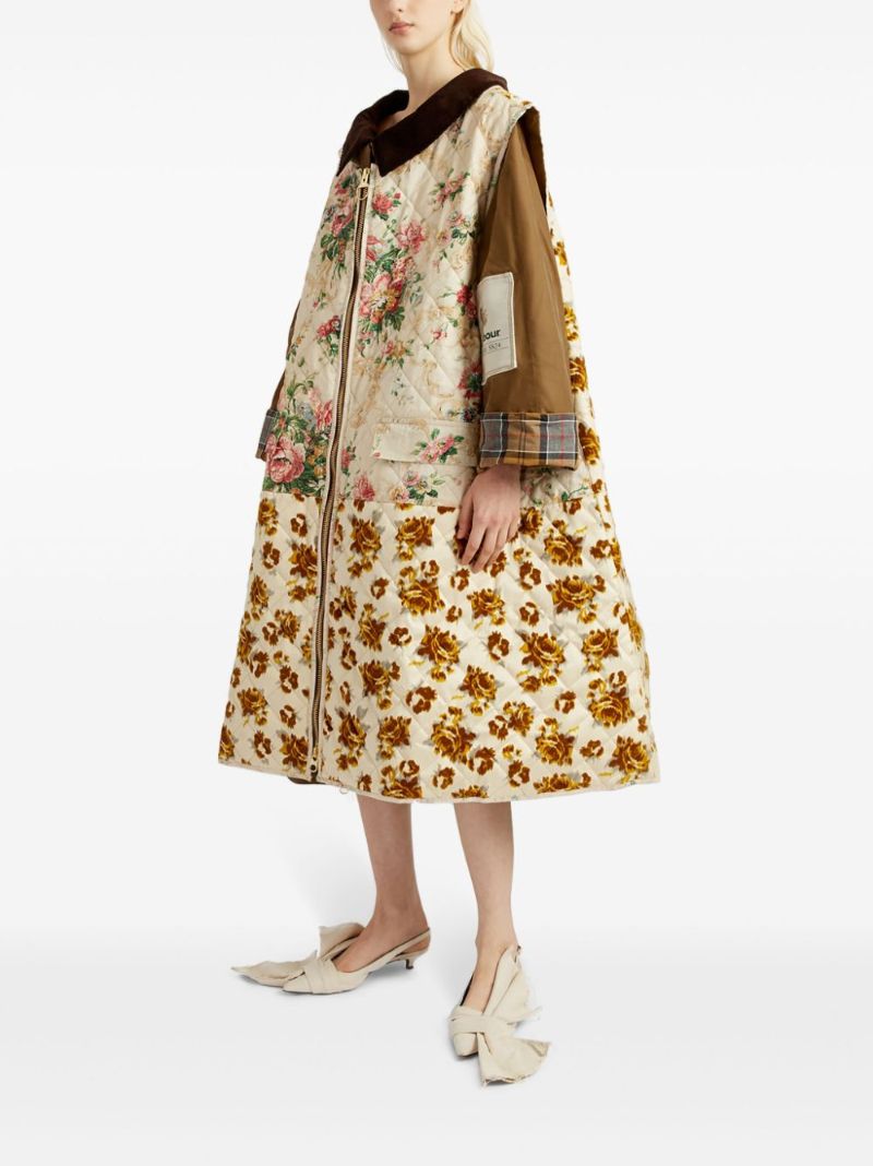 X Barbour Brown Floral Waxed Cotton Coat