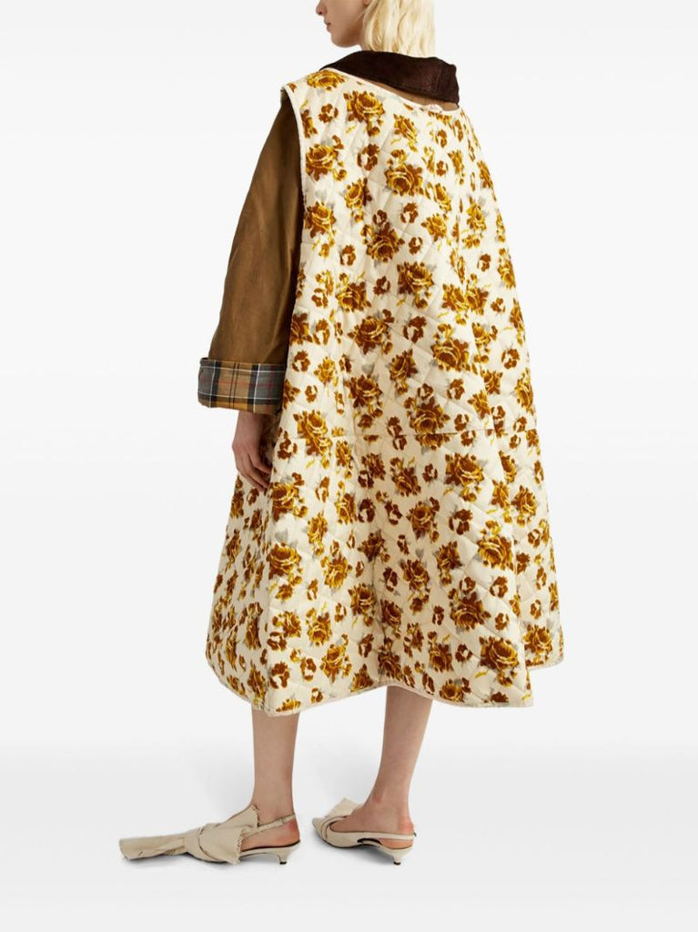 X Barbour Brown Floral Waxed Cotton Coat